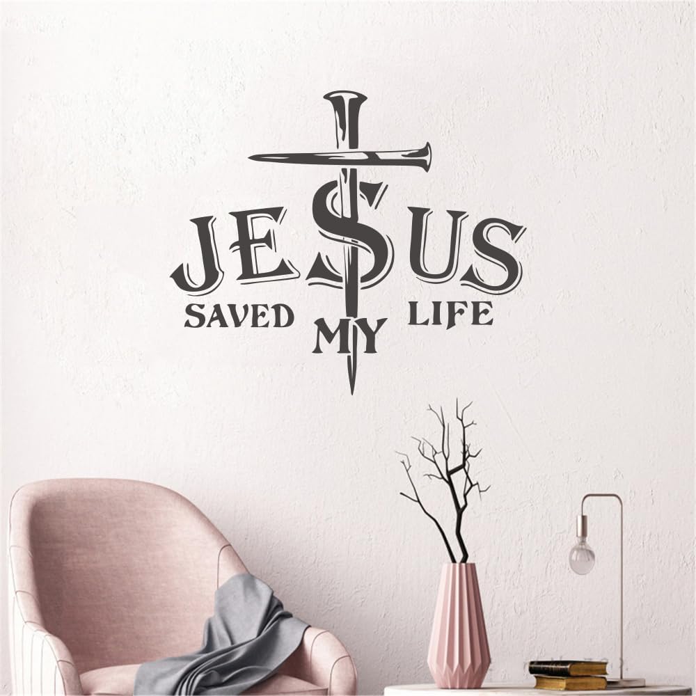 ANFRJJI Calcomanías religiosas para pared, Jesús salvó mi vida, citas bíblicas inspiradoras para dormitorio, sala de estar y comedor, tamaño de
