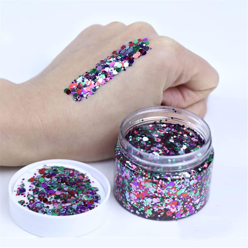 Gel con purpurina para la cara, maquillaje holográfico, con purpurina gruesa, fórmula exfoliante para el cuerpo, pegamento con purpurina, color