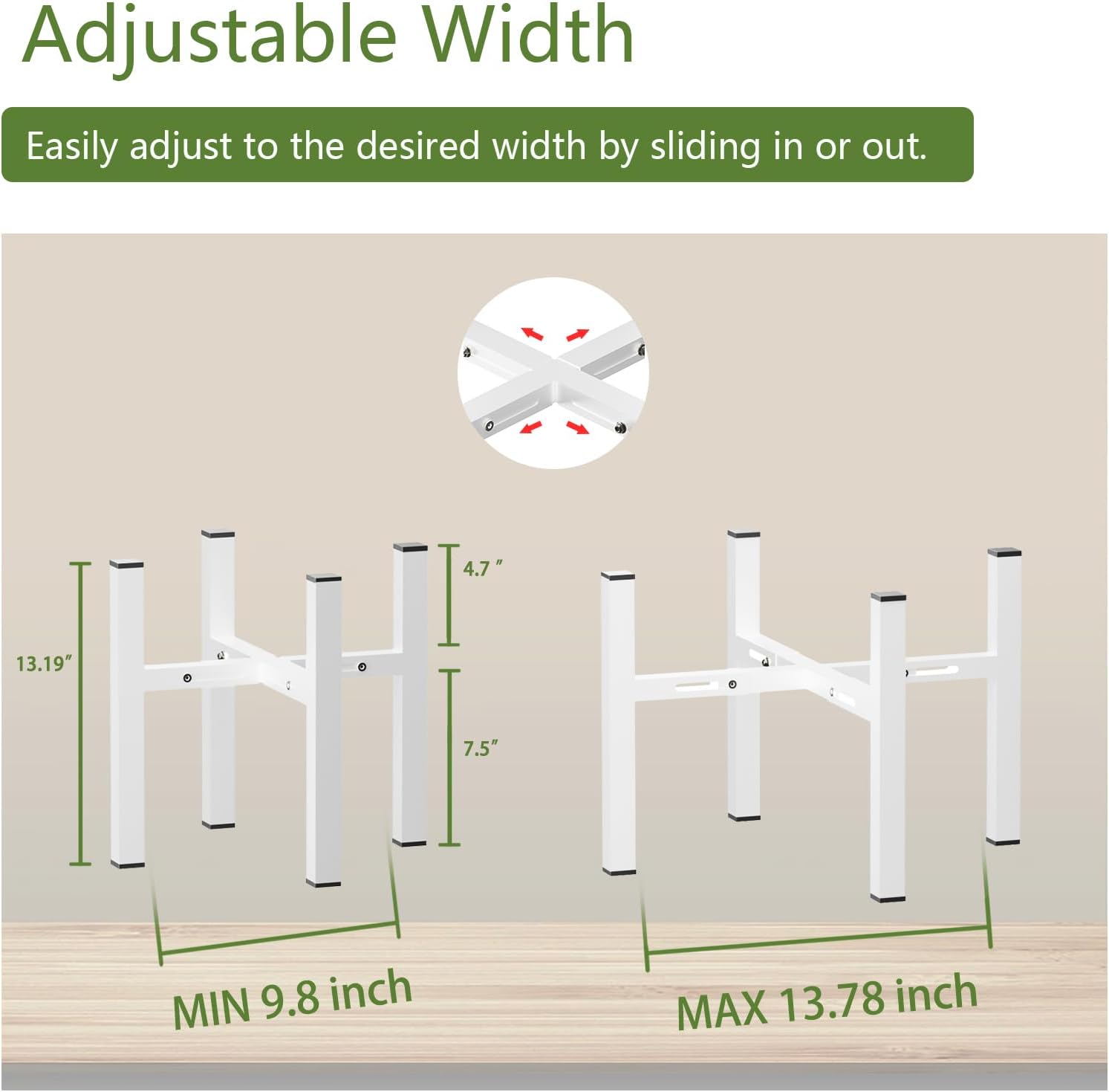 Soporte de metal ajustable para plantas, resistente para interiores y exteriores, para macetas de 8 a 13 pulgadas, color blanco (maceta no incluida)