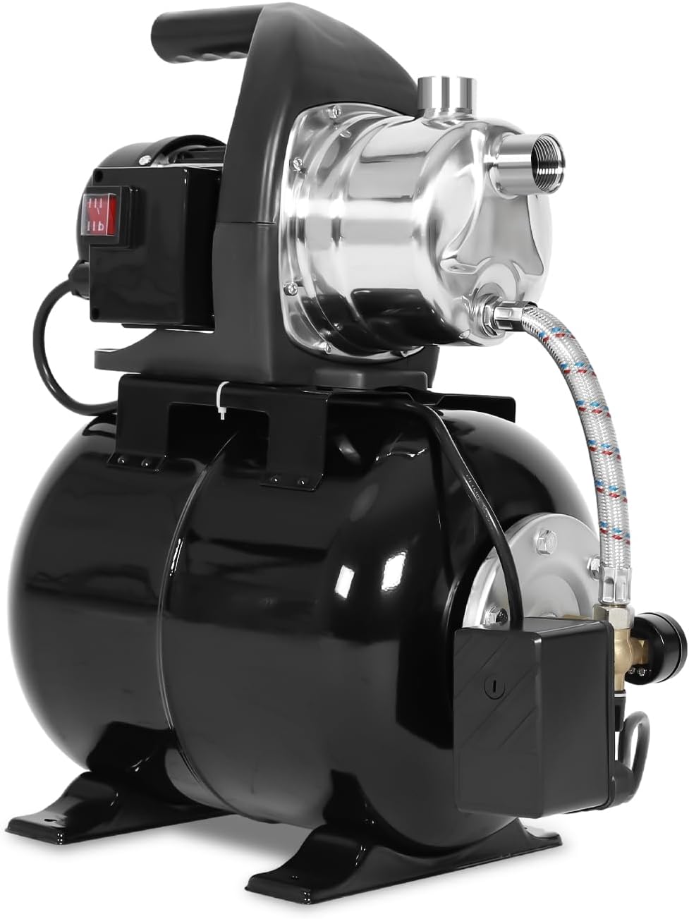 Bomba de pozo poco profundo de 1.6HP 1320GPH 115V con tanque de presión, bomba de chorro de riego automática de acero inoxidable para el hogar,