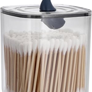 Hipiwe Dispensador de plástico Qtip con tapa de ballena, contenedores de baño transparentes para almohadillas de bolas de algodón, frascos de Hipiwe Dispensador de plástico Qtip con tapa de ballena, contenedores de baño transparentes para almohadillas de bolas de algodón, frascos de