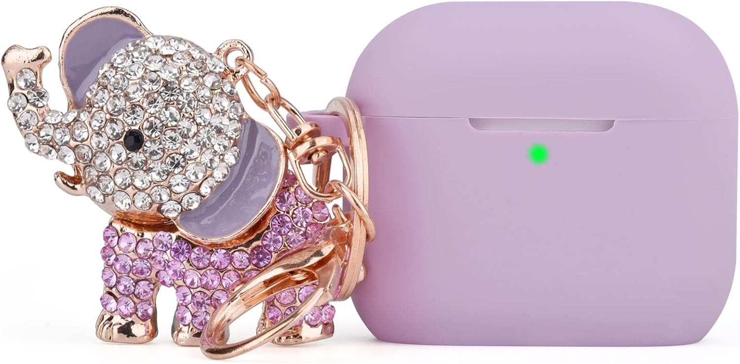 MOFREE – Funda protectora de silicona para Airpods 3 de 3 generación con llavero de elefante brillante compatible con Apple Airpods de 3 generación