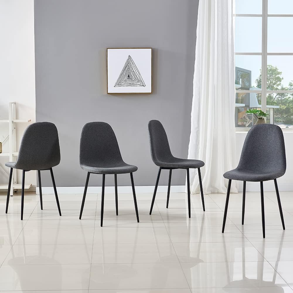 IDS Home Juego de 4 sillas de comedor, sillas auxiliares de tela moderna de mediados de siglo, respaldo curvado tapizado sin brazos con patas de