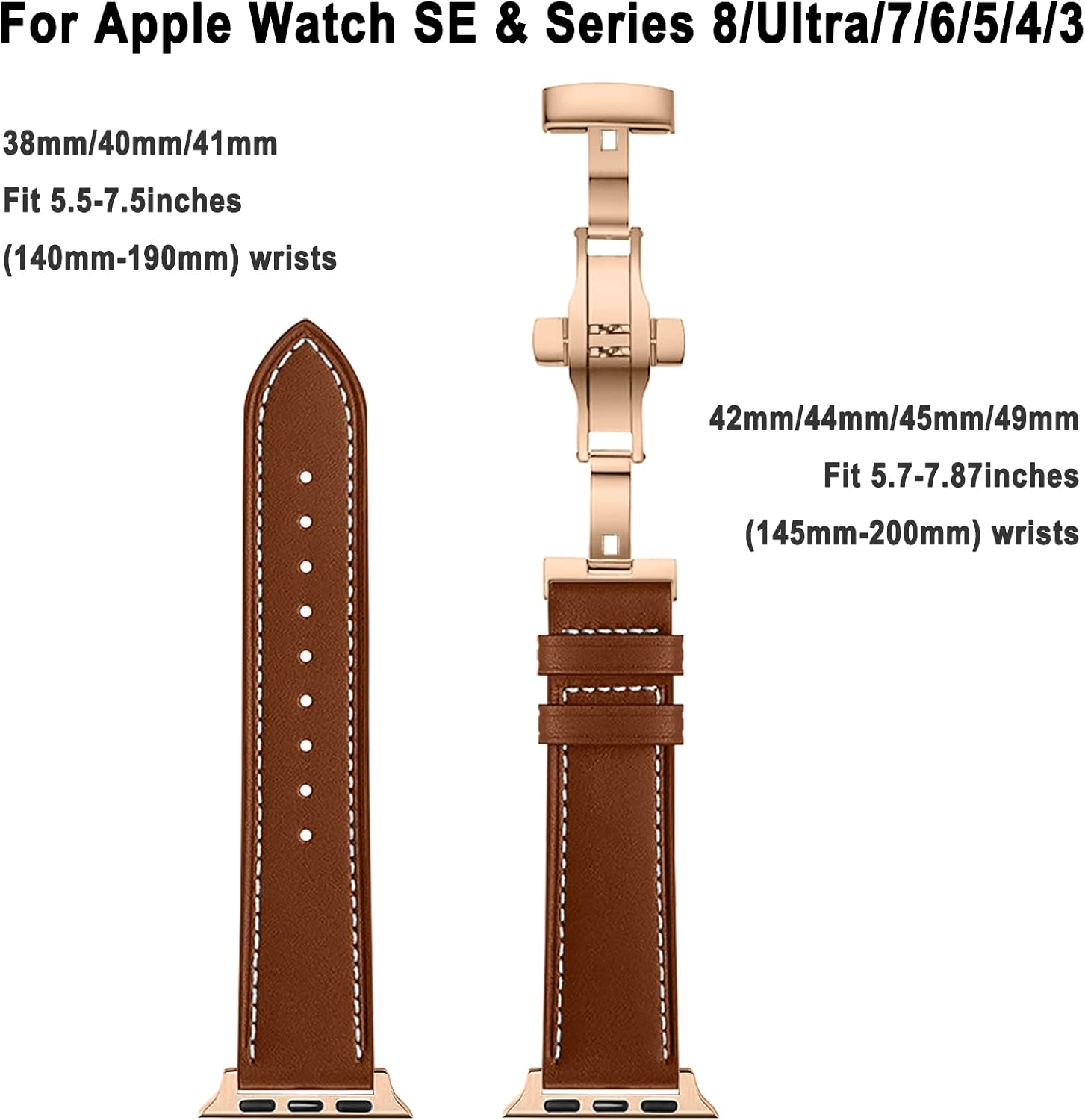 Soft Leather Band For Apple Watch Band 40mm 41mm 44mm 45mm 49mm Ultra 38mm 42mm,Metal Butterfly Buckle Leather Replacement Band for iWatch Series 8
