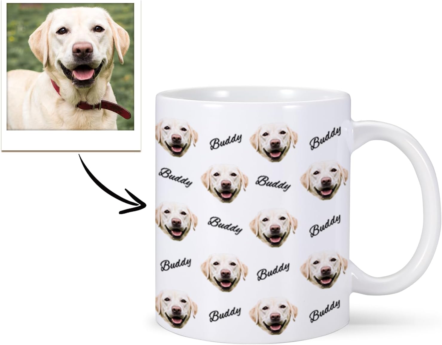 Taza personalizada con nombre de cara de perro, taza de café personalizada, taza de foto de perro personalizada de 11 onzas, regalos para amantes de