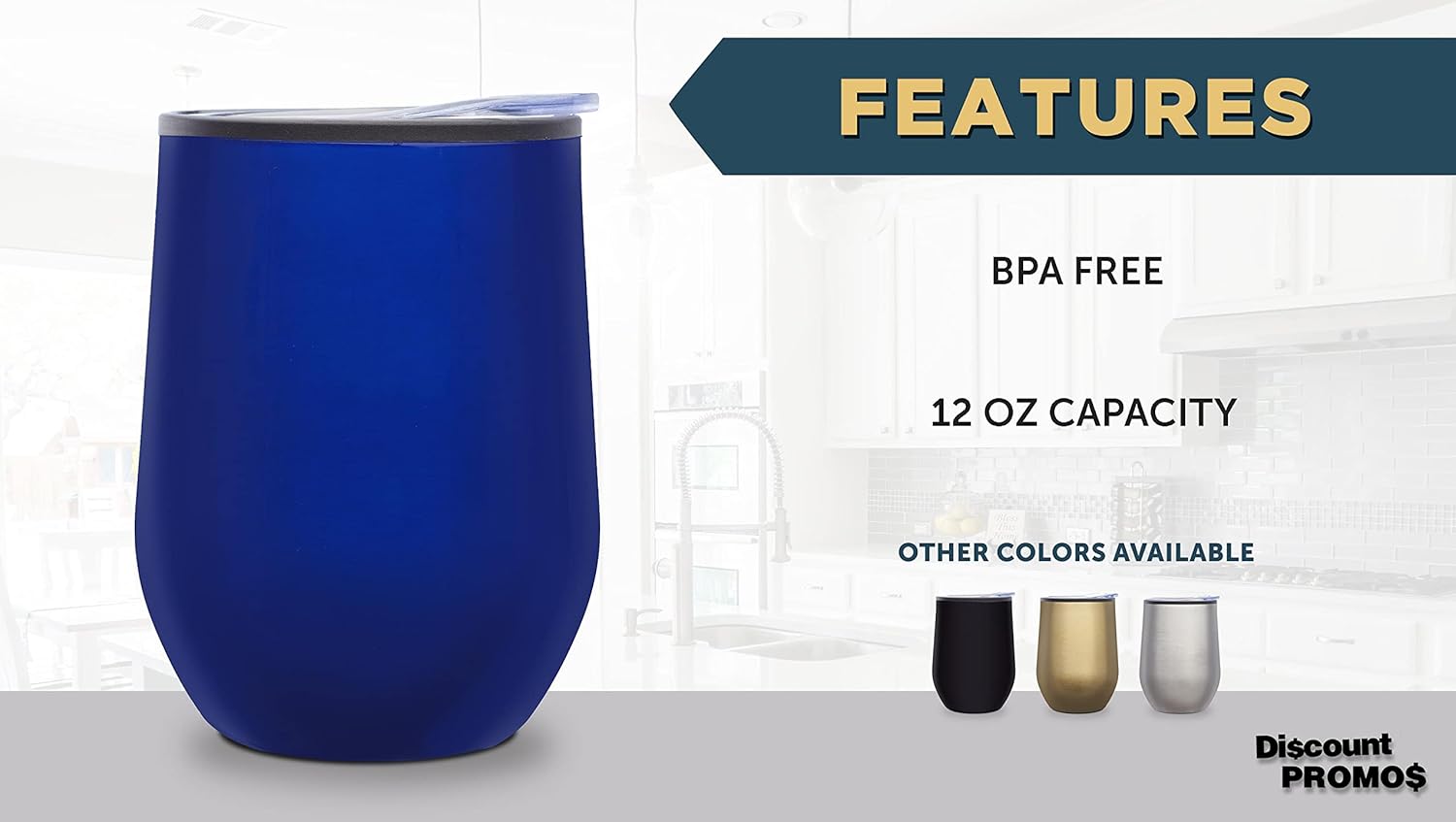 DISCOUNT PROMOS Vasos de vino sin tallo de 12 onzas, juego de 6, paquete a granel, aislados, perfectos para vino, cócteles, otras bebidas frías y