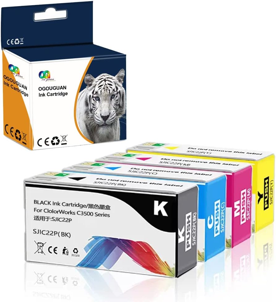 OGOUGUAN Kit de cartucho de tinta SJIC22P de repuesto para impresora TM-C3500 ColorWorks C3500 (paquete de 4)