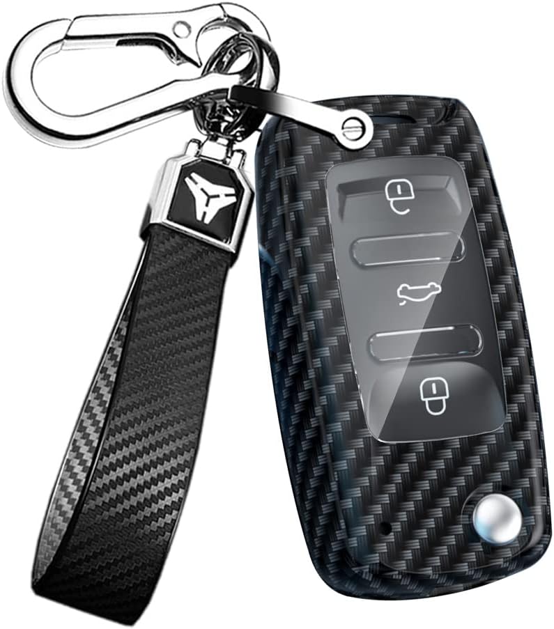 ontto Funda para llavero VW, diseño de carbono, antiarañazos, compatible con Volkswagen Jetta Golf Polo MK6 Passat Tiguan Beetle, color negro