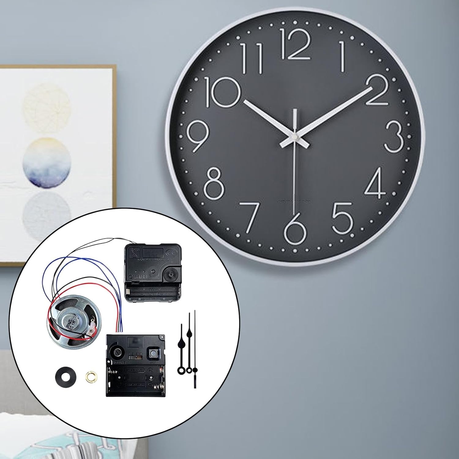 KLKCMS Mecanismo de movimiento de reloj de pared DIY con segundas manecillas de hora y minuto, piezas de repuesto para reloj de pared con campanilla