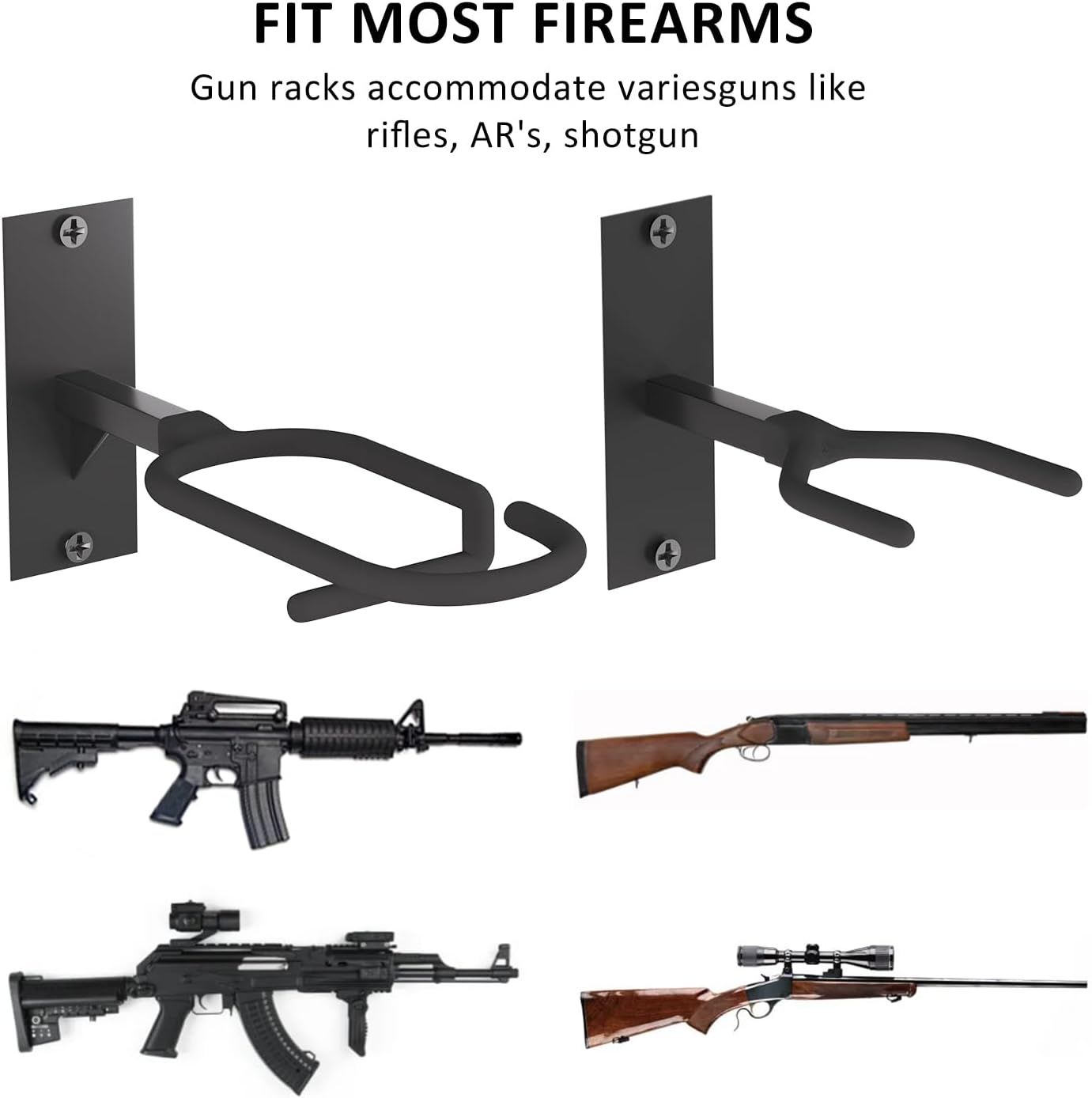 Bastidor de pistola ajustable, montaje en pared, estante de acero resistente para pistolas, para interiores, soporta hasta 150 libras, soporte de