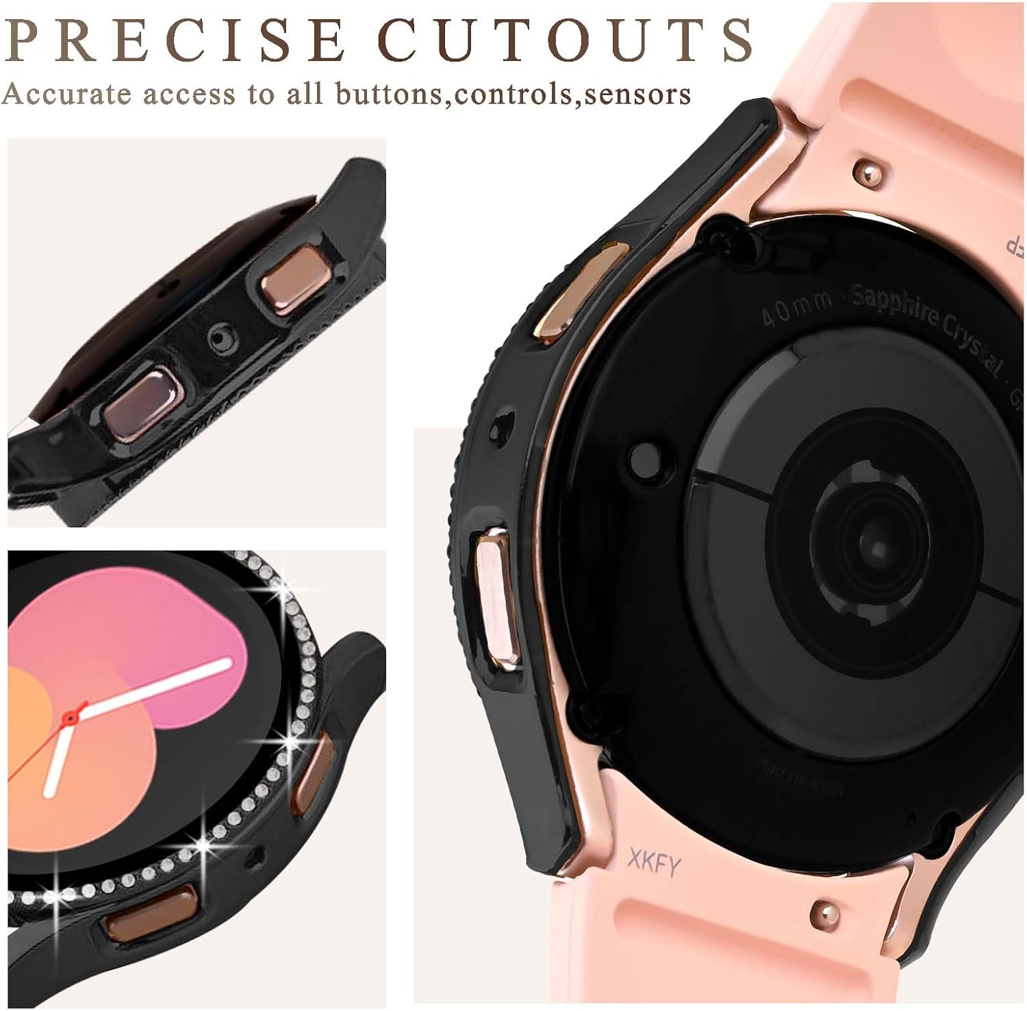 Paquete de 4 + 4 fundas brillantes para Samsung Galaxy Watch 6 y protector de pantalla de 1.575 pulgadas1.732 pulgadas, vidrio templado antivaho y