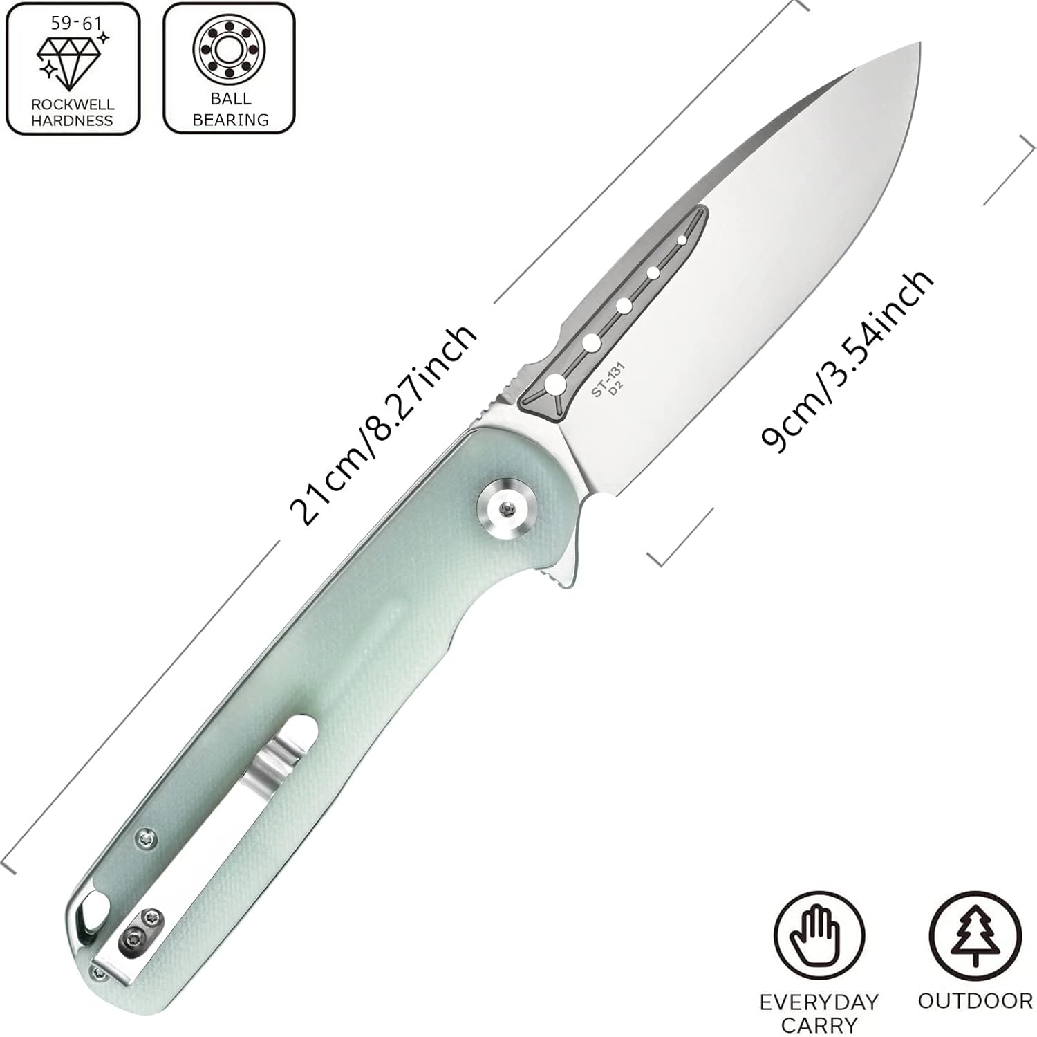 Sitivien ST131 – Cuchillo plegable, hoja D2 G10, cuchillo de herramientas EDC con bloqueo de forro para acampar al aire libre, senderismo, pesca