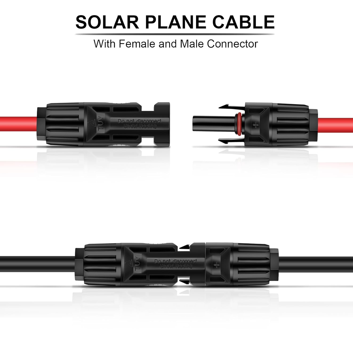 iGreely 1 par de cable de extensión de panel solar de 20 pies negro + 20 pies rojo 10 AWG (6 mm) con conectores hembra y macho