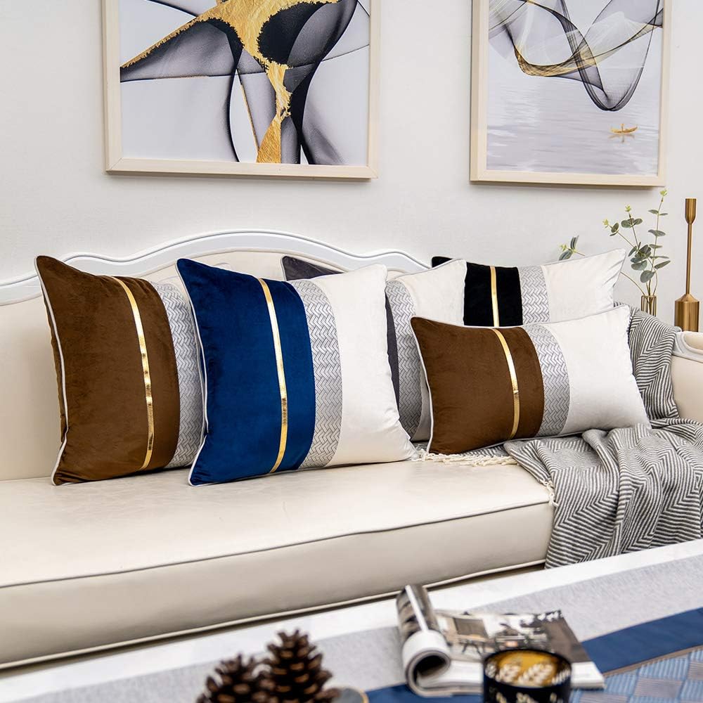 Yangest – Funda de cojín de terciopelo con rayas doradas, moderna, de lujo, ideal para sofá, dormitorio, sala de estar y decoración del hogar.