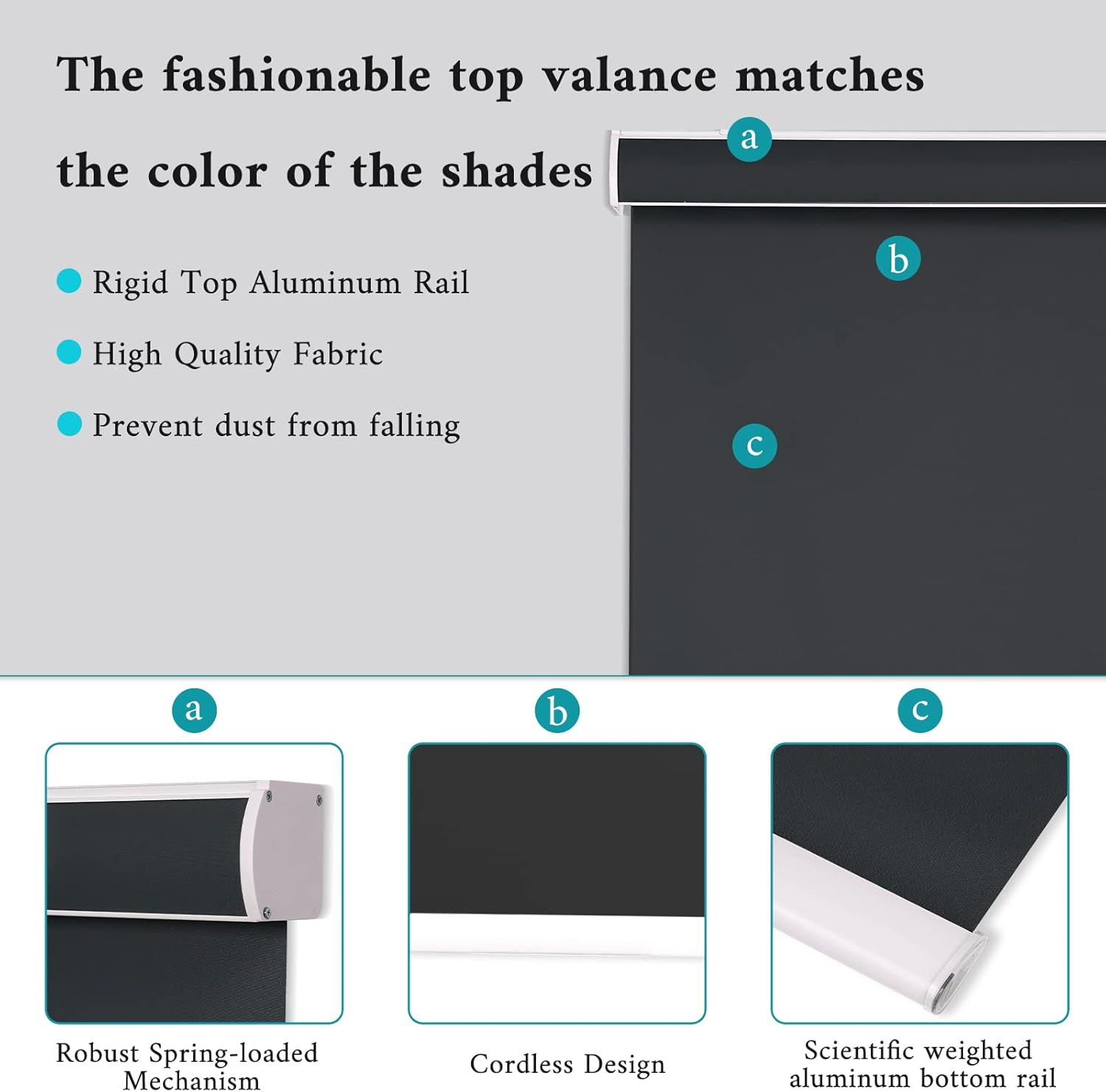 MYshade Persianas enrollables opacas para ventanas, persianas enrollables sin cordón, fáciles de instalar y protección de privacidad, persianas