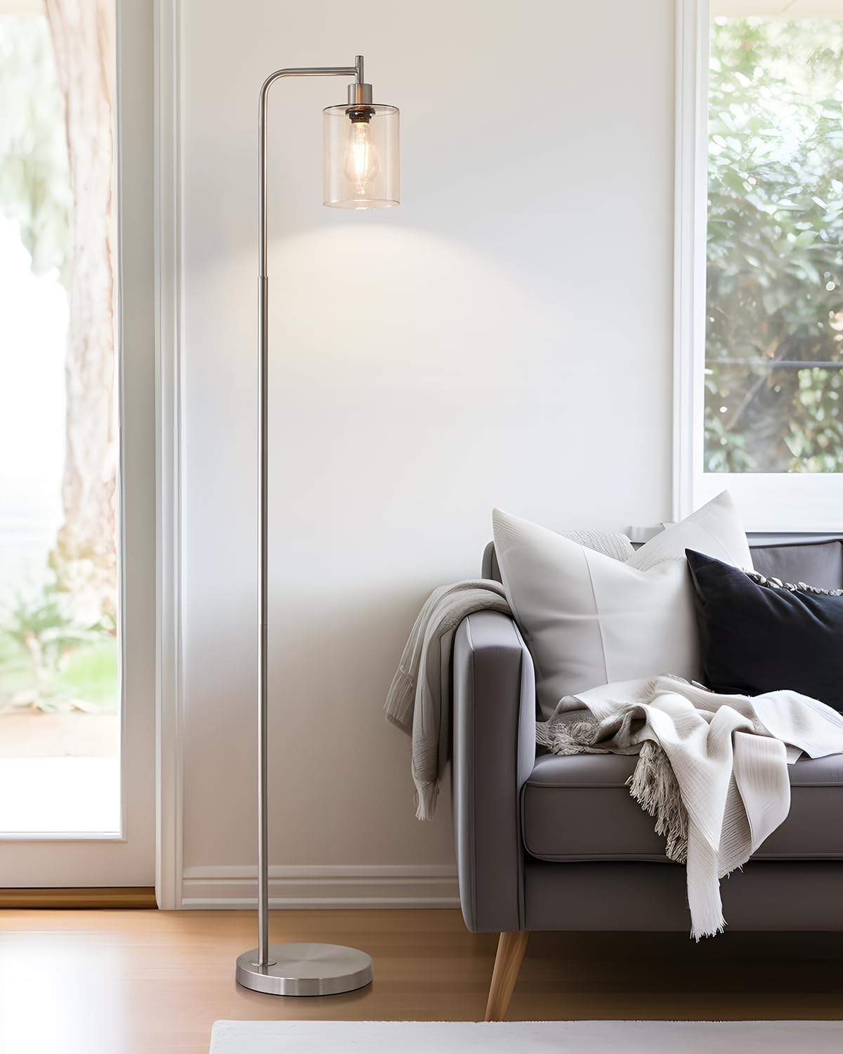 Oneach Lámparas de pie de 66.5 pulgadas para sala de estar con pantalla de cristal, lámpara de pie industrial para dormitorio, lámpara de pie