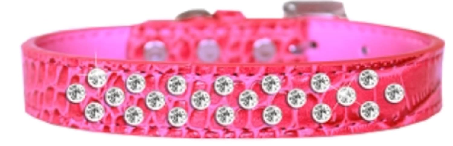Sophisticated Crystal Croc Rhinestone Dog, Puppy Designer Collar for small medium and large dogs (Large, Bright Pink)