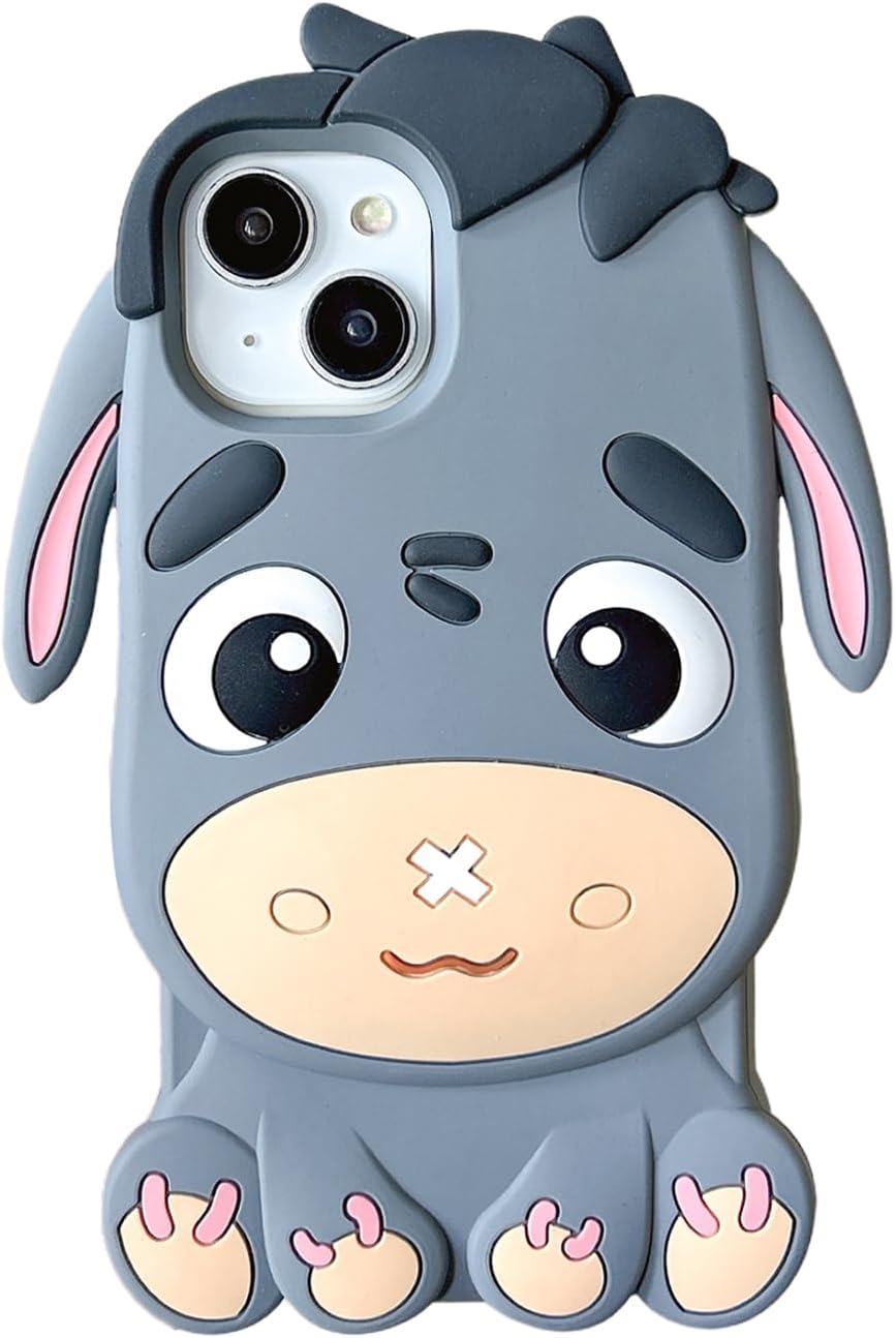 QoKcoahn Funda para iPhone 13 Pro Max, fundas 3D Kawaii para iPhone 13 Pro Max, diseño divertido y lindo de caricaturas de burro gris, funda de gel