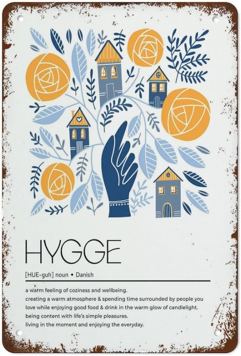 Youpinnong Hygge Definition – Letrero de metal estilo escandi, arte folclórico, póster de lata con palabra danesa para decoración del hogar,