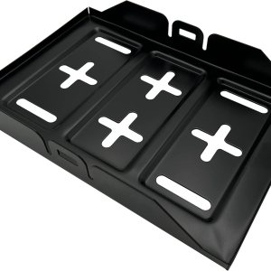 Bandeja de montaje de batería de metal para reparación o mantenimiento del motor del vehículo, negro, grande Bandeja de montaje de batería de metal para reparación o mantenimiento del motor del vehículo, negro, grande