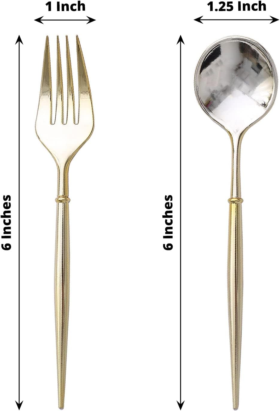 Efavormart – Juego de 24 utensilios de tenedorcuchara de plástico dorado metálico de 6 pulgadas, cubiertos desechables modernos y resistentes