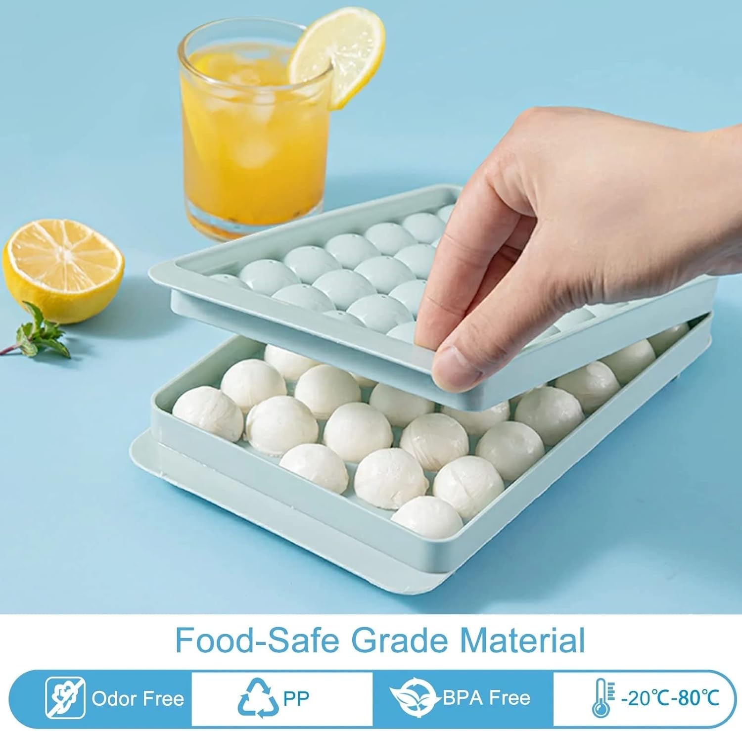 ACGSS – Paquete de 2 bandejas redondas para cubitos de hielo, 66 piezas, molde redondo para cubitos de hielo, perfecto para enfriar bebidas, café,