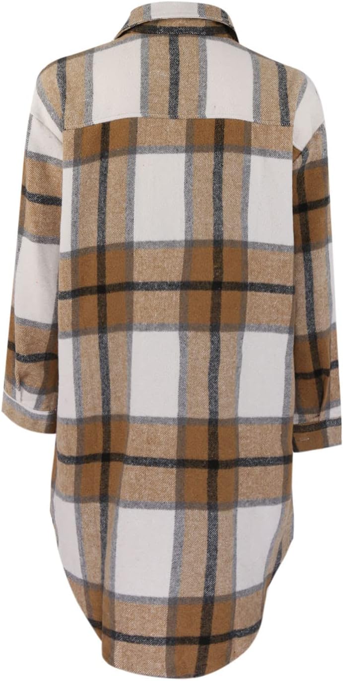 Camisas a cuadros para mujer, chaqueta casual de manga larga con solapa y botones, camisas con bolsillo