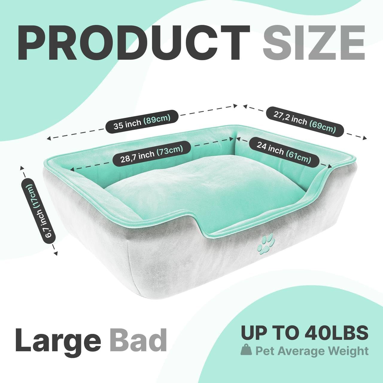 Cama para perros grandes y medianos, 35 x 27 x 6.5 pulgadas, lavable a máquina, sofá cama para mascotas con forro impermeable, funda extraíble y