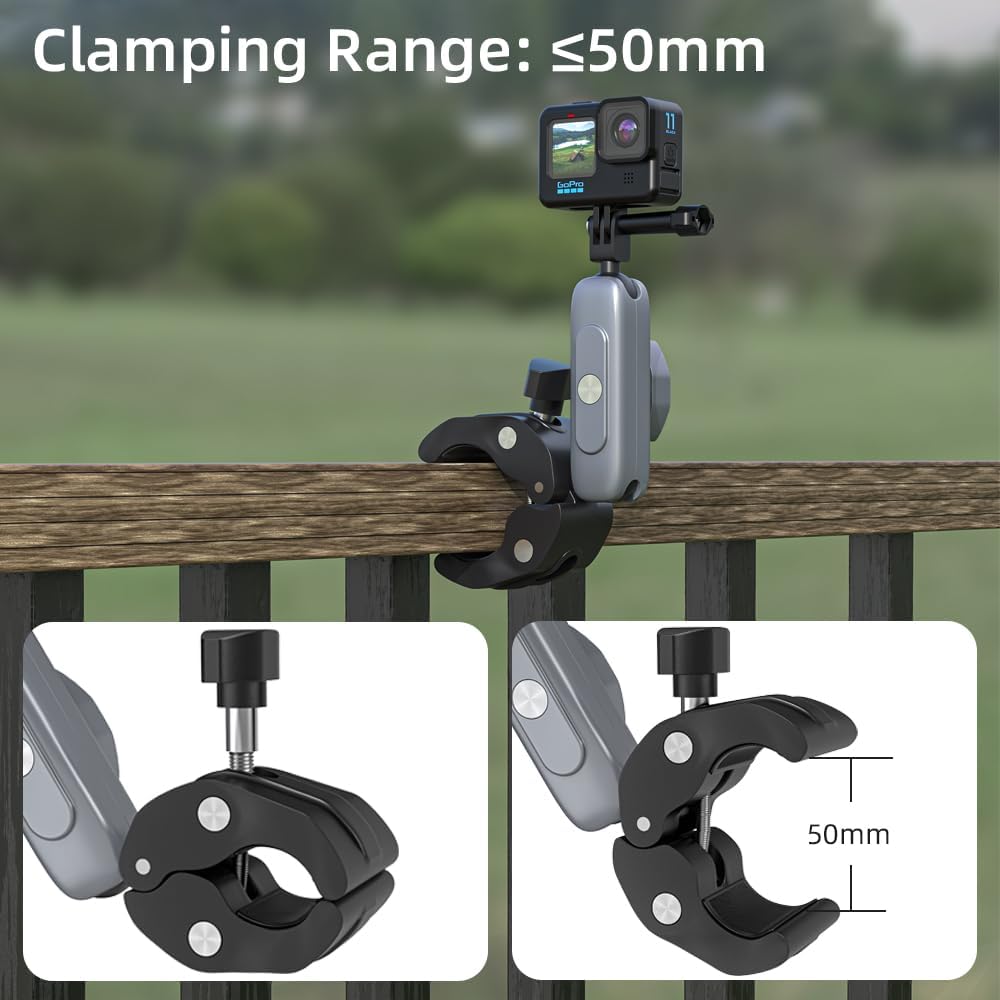 SUREWO Soporte de abrazadera para manillar, soporte de poste de bicicleta de motocicleta con cabezal de bola flexible 360 compatible con GoPro Hero