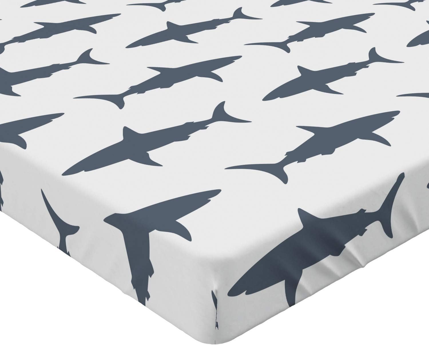 Ambesonne Sábana bajera ajustable de animales marinos, tiburones que nadan con siluetas horizontales poderosas y peligrosas, funda de cama con