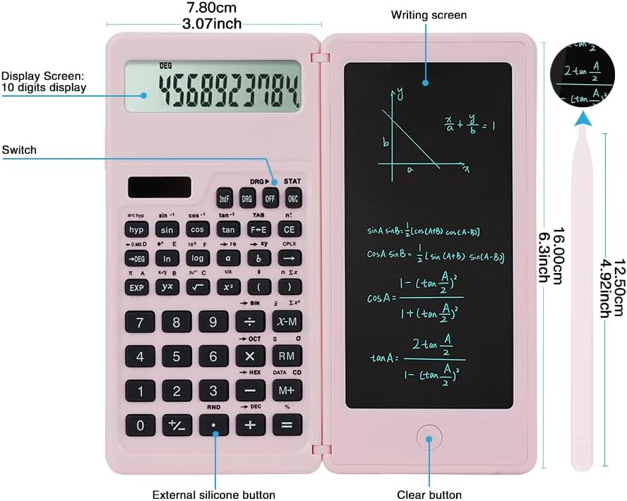 Calculadoras científicas para escuela secundaria y secundaria, energía solar y de batería con bloc de notas para la escuela, calculadora digital de