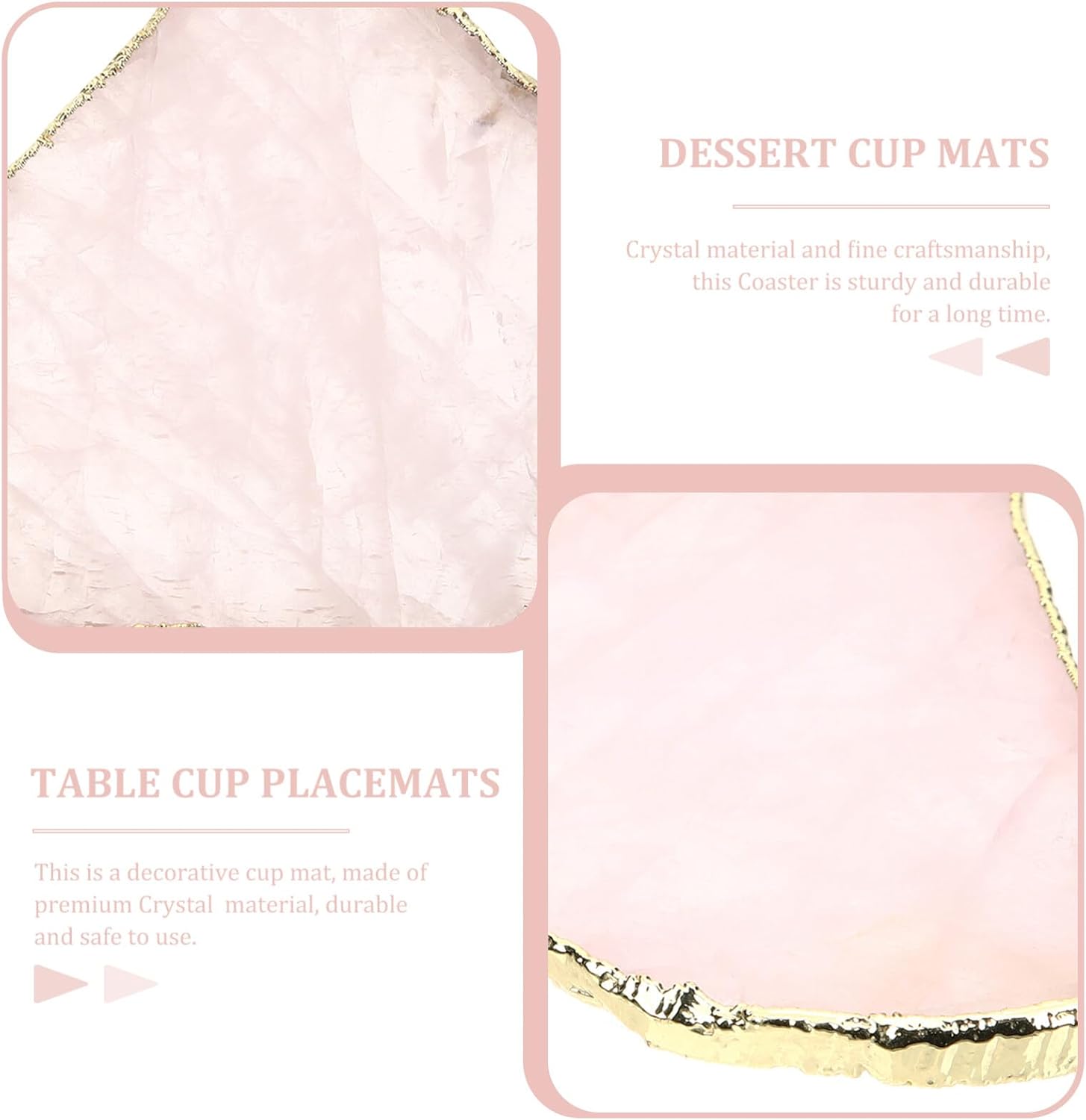 Luxshiny Posavasos de cuarzo rosa con ágata de cristal natural, geoda, rodajas de piedras preciosas irregulares para bar, bebidas, tapete para