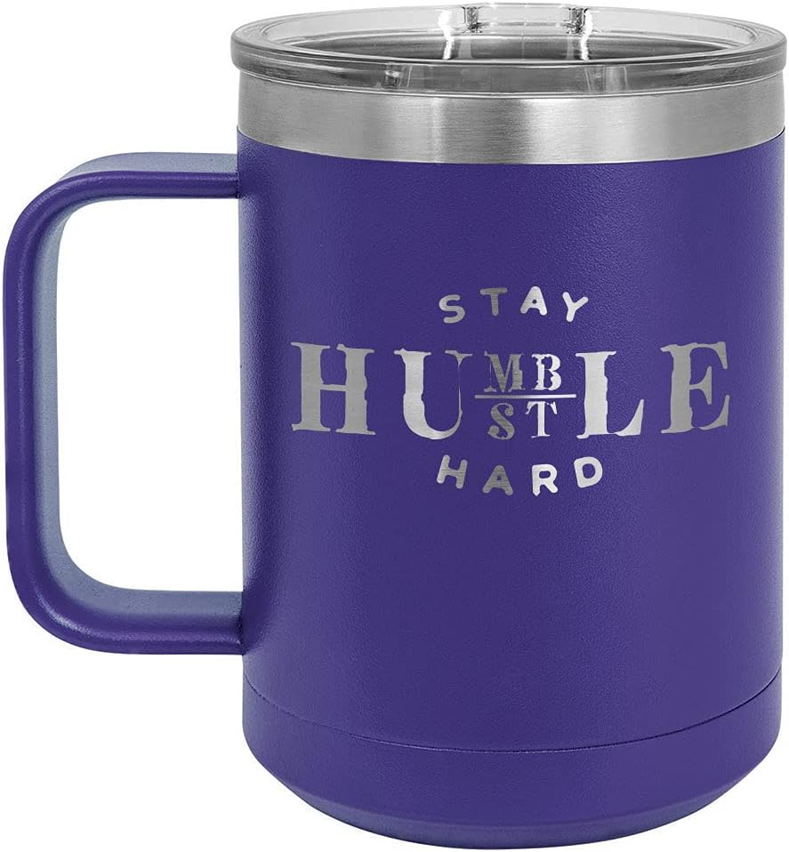 Taza de café con tapa superior deslizante, color morado duro, de 15 onzas, con tapa superior deslizante, taza de café de viaje aislada  Ideas de