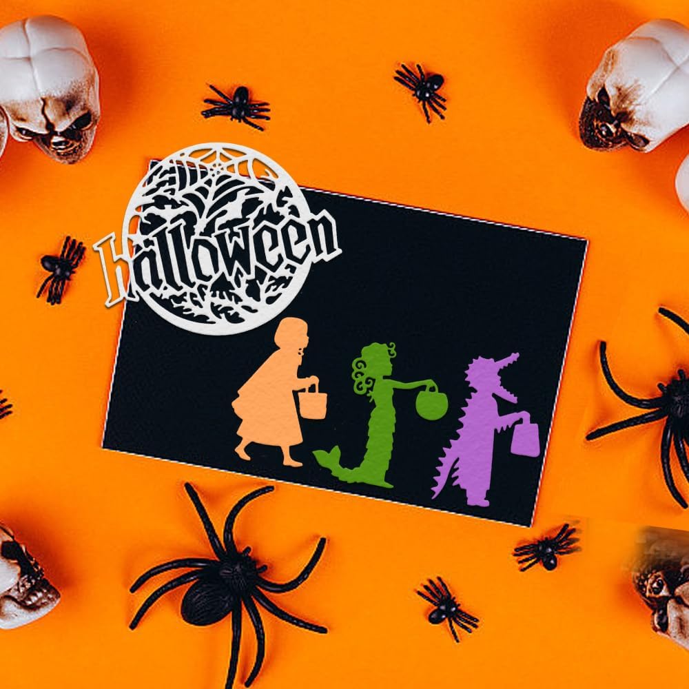 Troqueles de corte de fondo de palabras de Halloween de metal, muere tela de araña, bruja, dinosaurio, sirena, troquelado, plantillas en relieve,