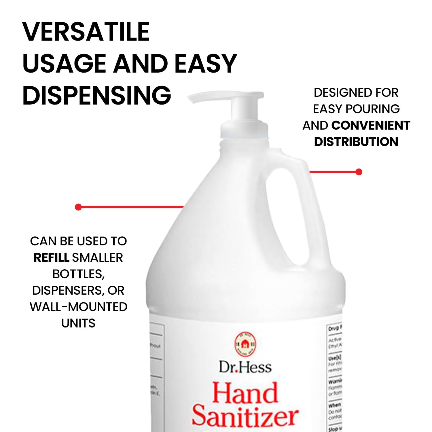 Dr. Hess Gel desinfectante de manos, 70% alcohol, mejorado con aloe vera para calmar la piel, mata gérmenes y evita la sequedad de manos,
