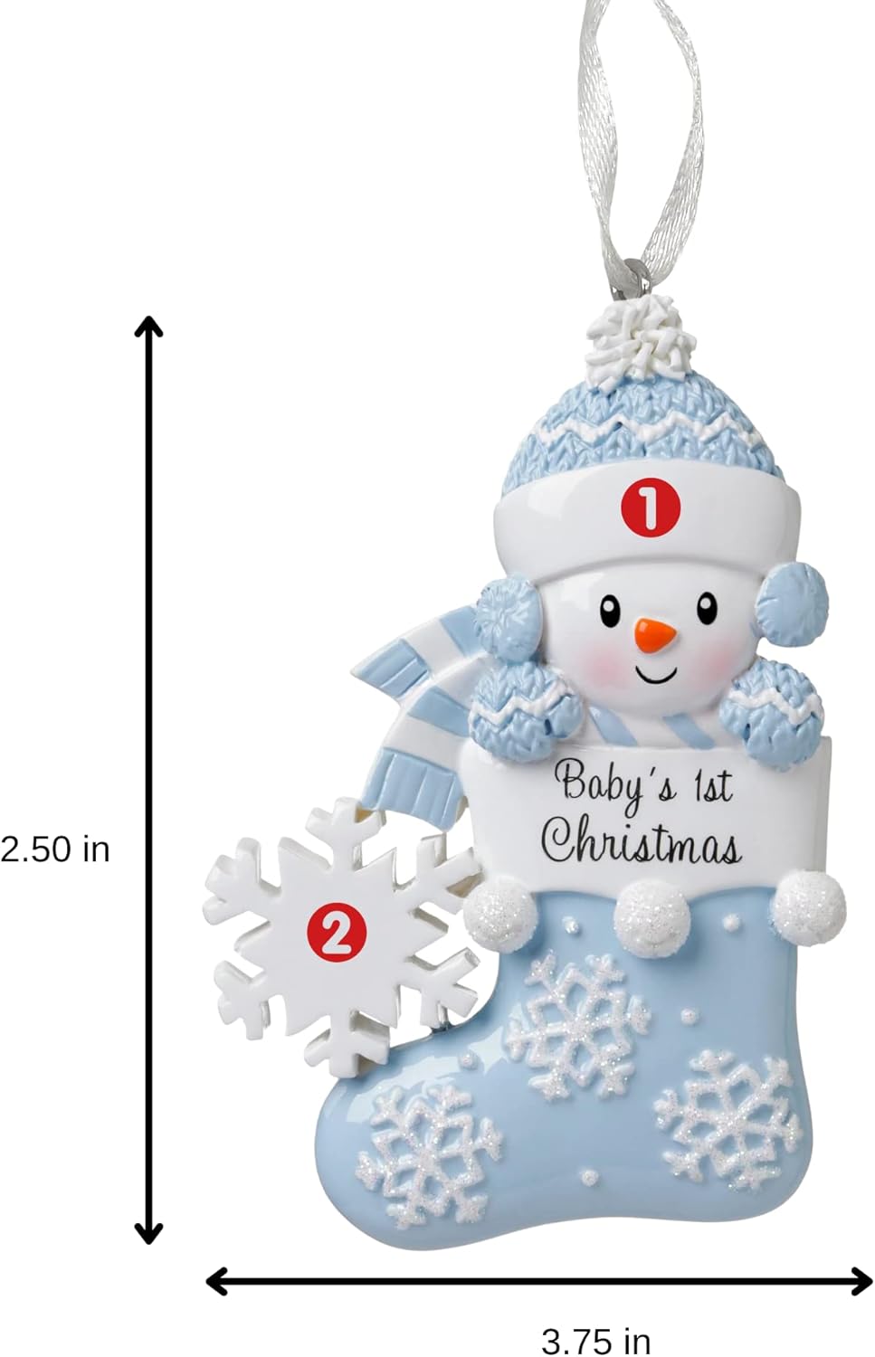 Adorno personalizado para 2020, primera Navidad del bebé, bebé de nieve con malla y copo de nieve. Adorno para árbol de Navidad, escrito a mano,