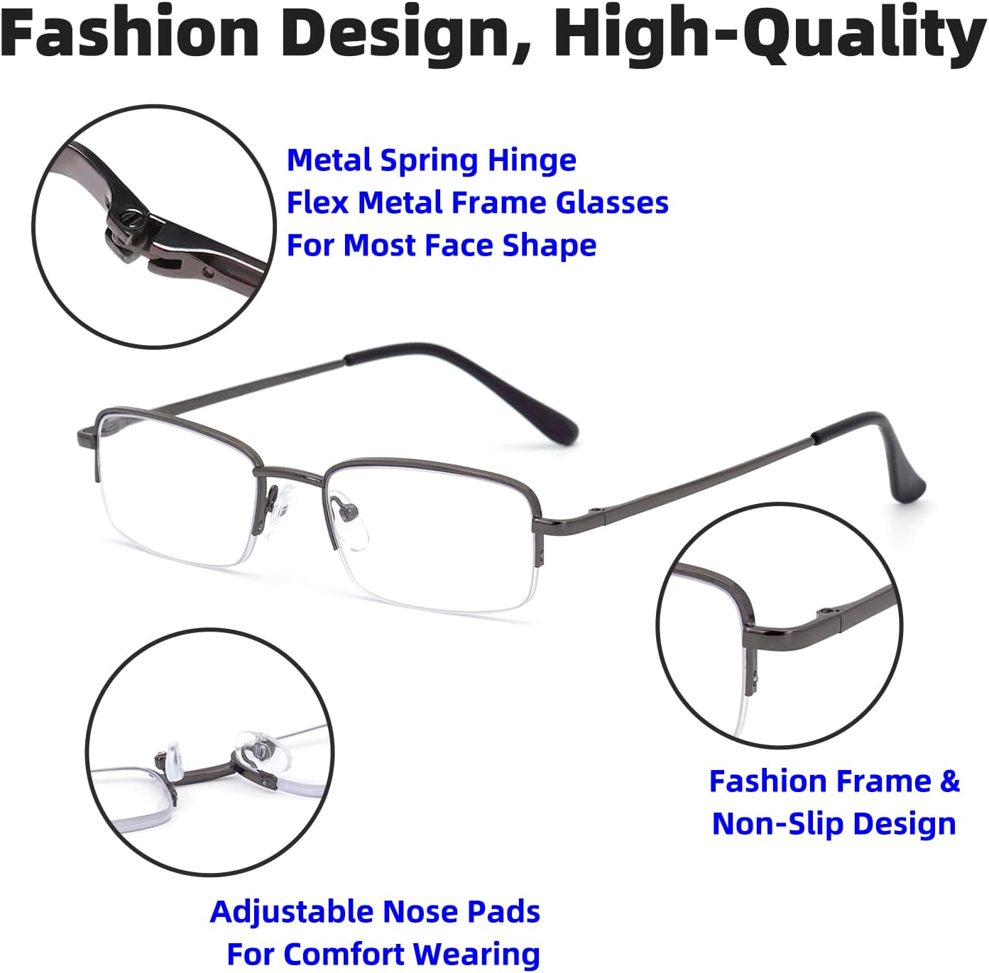 Autojouls Lentes de lectura para hombres y mujeres, muy ligeros, con bisagra de resorte, lentes transparentes, gases para computadora