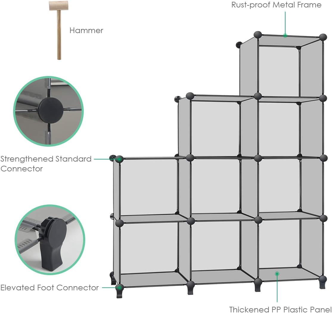TomCare – Organizador de almacenamiento de 9 cubos, estantes de plástico para armar, estantería modular de libros para el dormitorio, la sala de