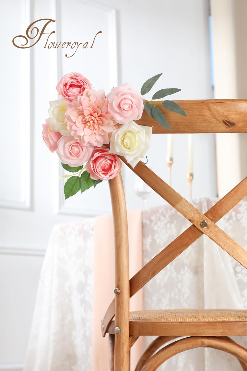 Floweroyal Flores artificiales rosadas, rosas falsas, dalia con tallos para ramos de novia de boda, baby shower, arreglo floral, centros de mesa,