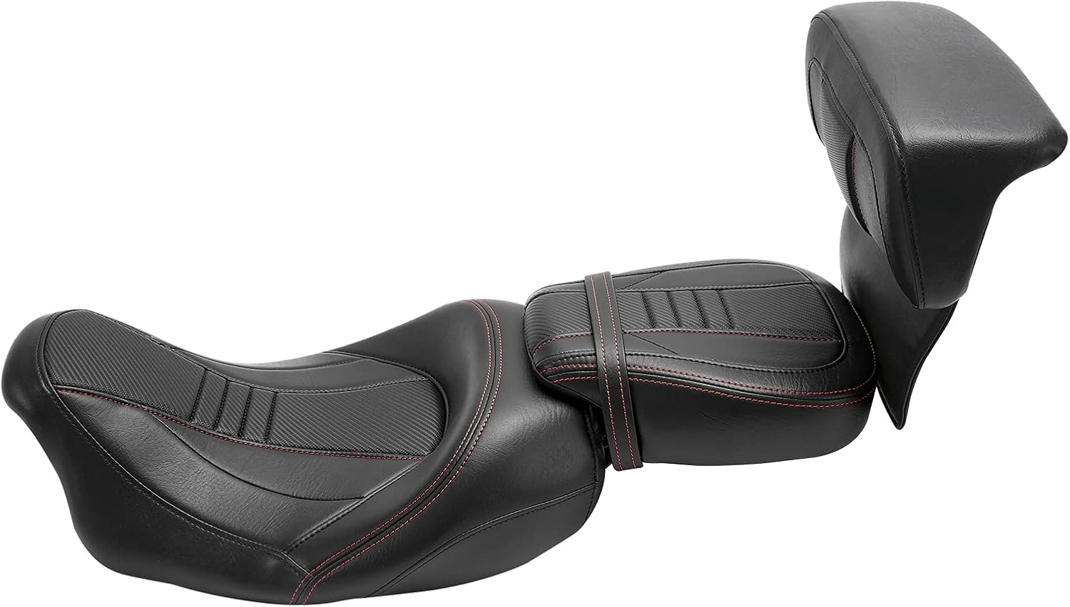 TCT-MOTORPARTS Asiento de pasajero de perfil bajo con respaldo cortado para Harley Tour Pak Touring Road King 2014-2023 (negro + rojo)