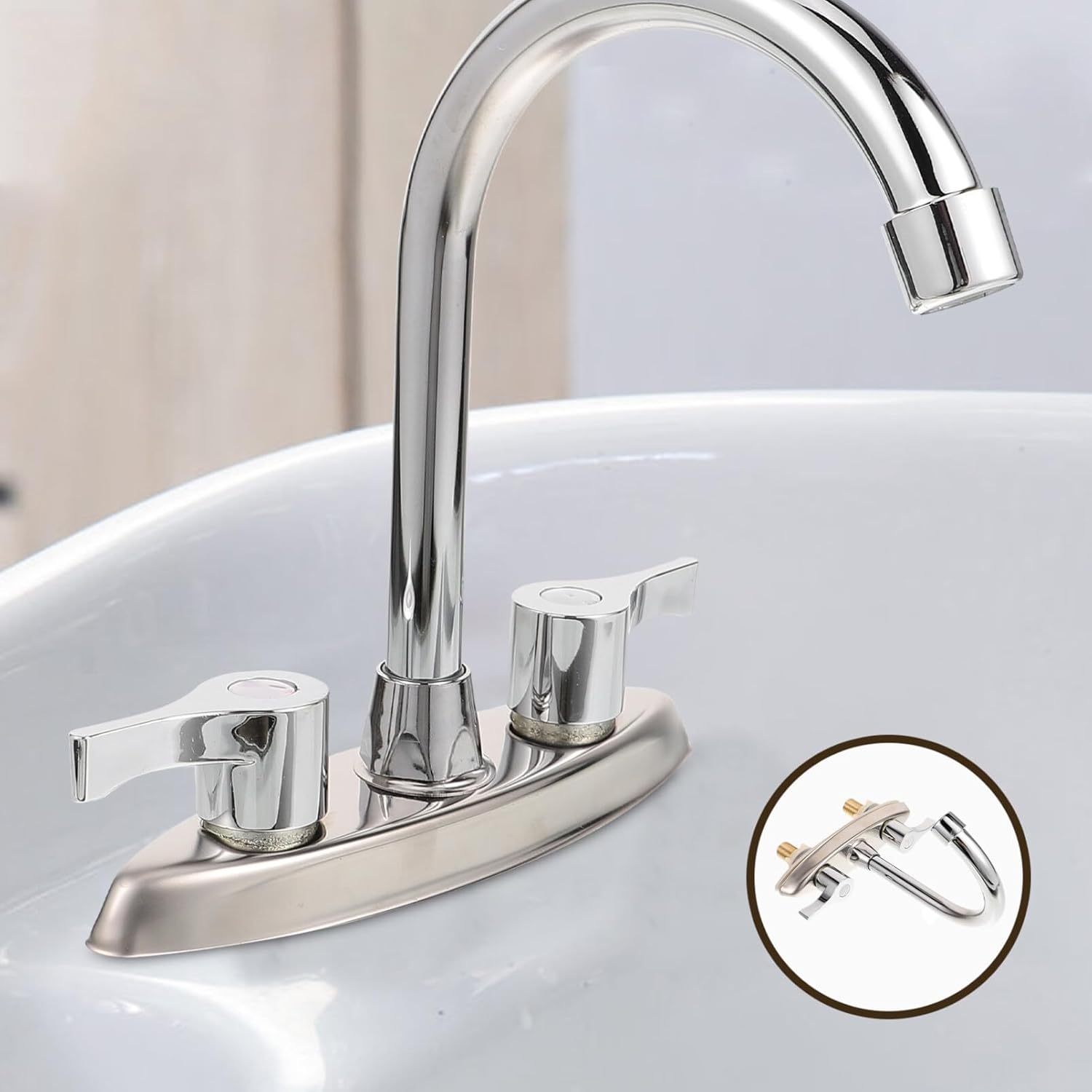 Uonlytech Grifos de baño de cascada de doble manija Grifo de fregadero de metal grifo de agua fría caliente grifo de cocina grifo de lavabo para RV