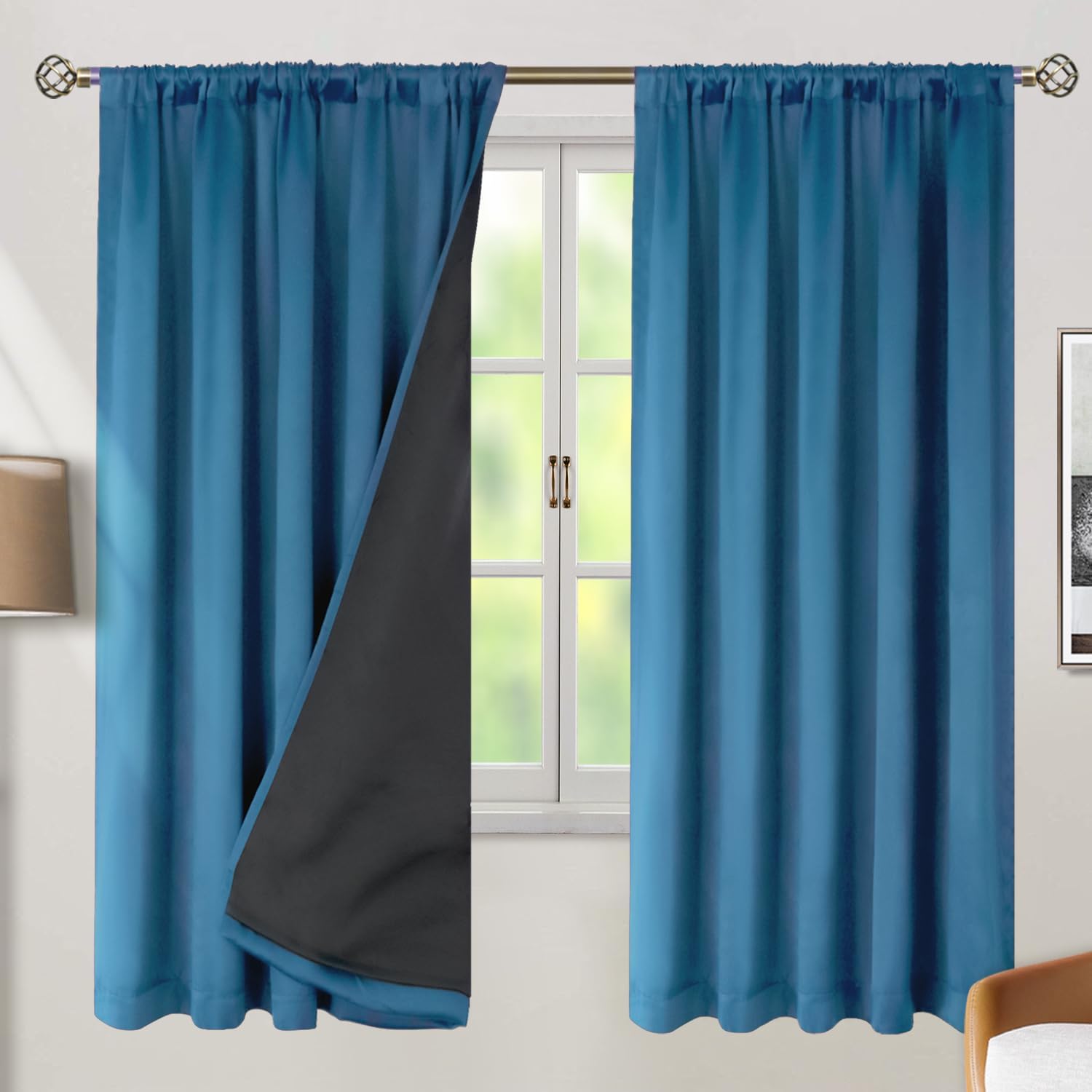 BGment Cortinas 100% opacas de 72 pulgadas para dormitorio, bolsillo para barra y pestaña trasera, doble capa, oscurecimiento de la habitación,