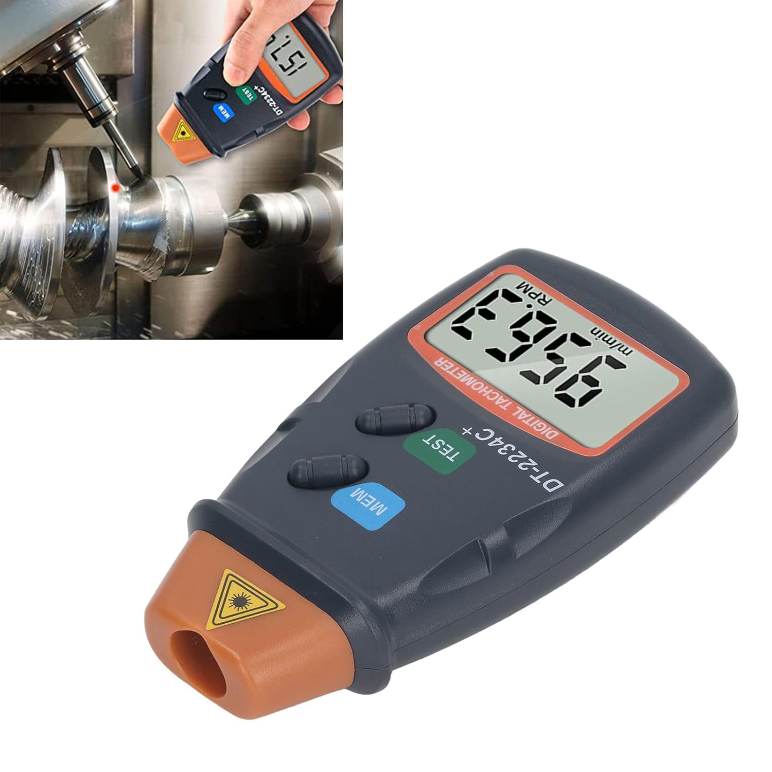 Fydun Digital Tachometer Photo Non Contact Tach Meter Measurement Tool with Data Logging, Data Hold, Max Min AVG for Lathe RPM