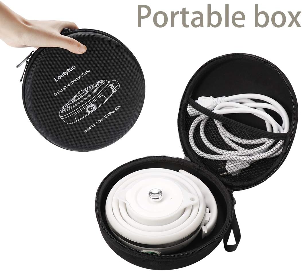 Tetera eléctrica plegable de silicona de grado alimenticio con doble voltaje y cable de alimentación separable 110-220V, para 20.28 onzas líquidas,
