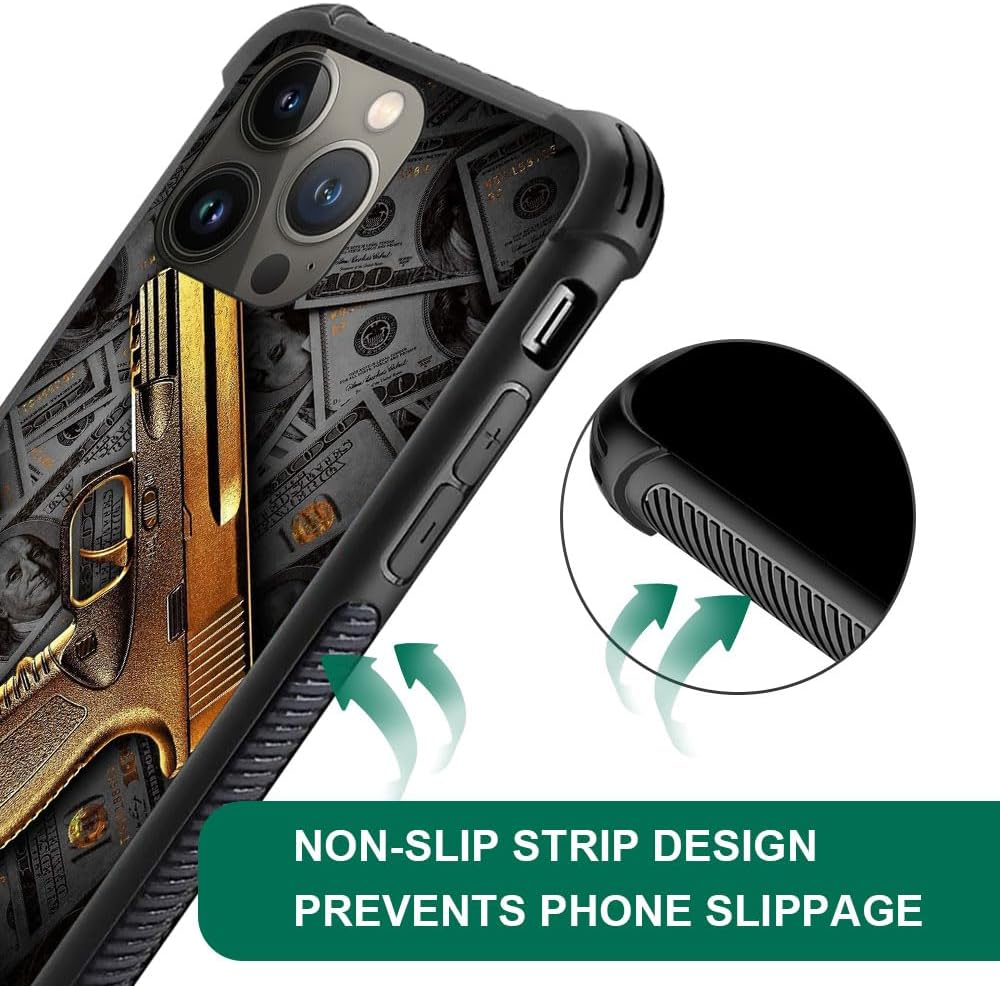 CARLOCA Funda compatible con iPhone 13 Pro, Gold USA Money, ultra protección, a prueba de golpes, silicona suave TPU, parte trasera antideslizante