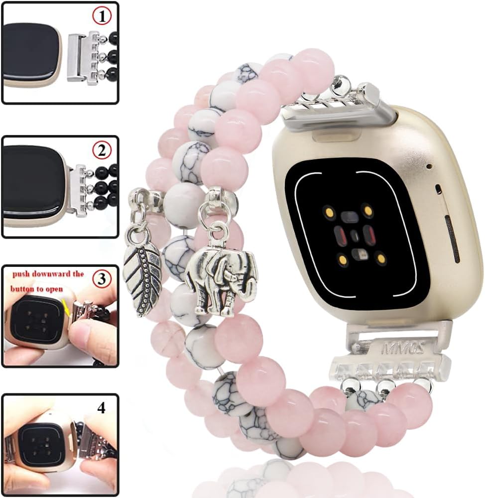 C&L Accessories Pulseras compatibles con bandas Fitbit Versa 3Versa 4Fitbit Sense 2Bandas Sense para mujeres y hombres con cuentas de piedras