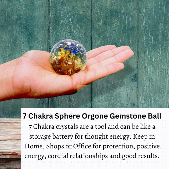 Spiritual Elementz – Bola de piedras preciosas de orgón de 7 chakras para reiki y decoración del hogar, cristales y piedras curativas,