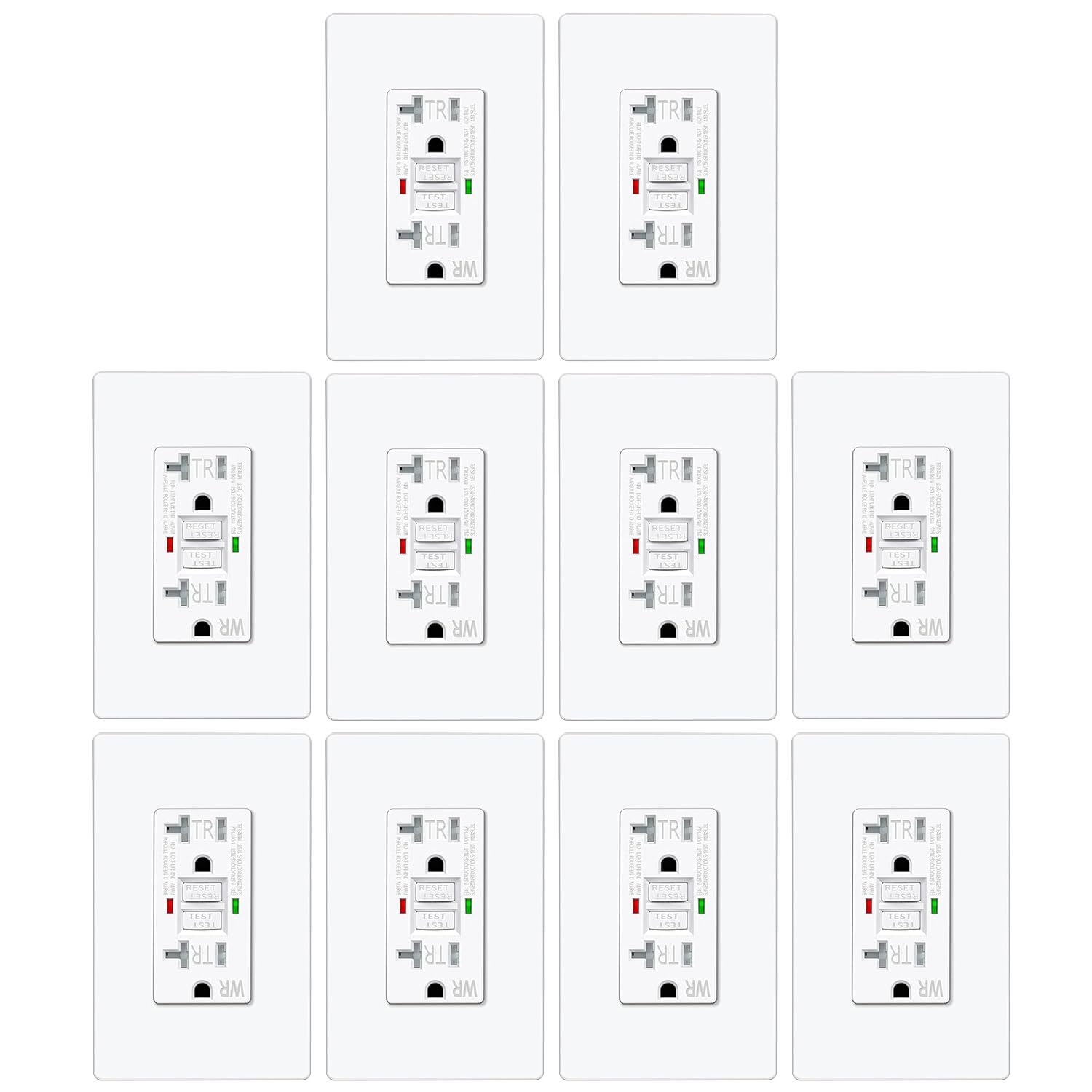 ELECTECK Paquete de 10 salidas GFCI de 20 amperios, a prueba de clima al aire libre (WR), receptáculos GFI de autoprueba con indicador LED,