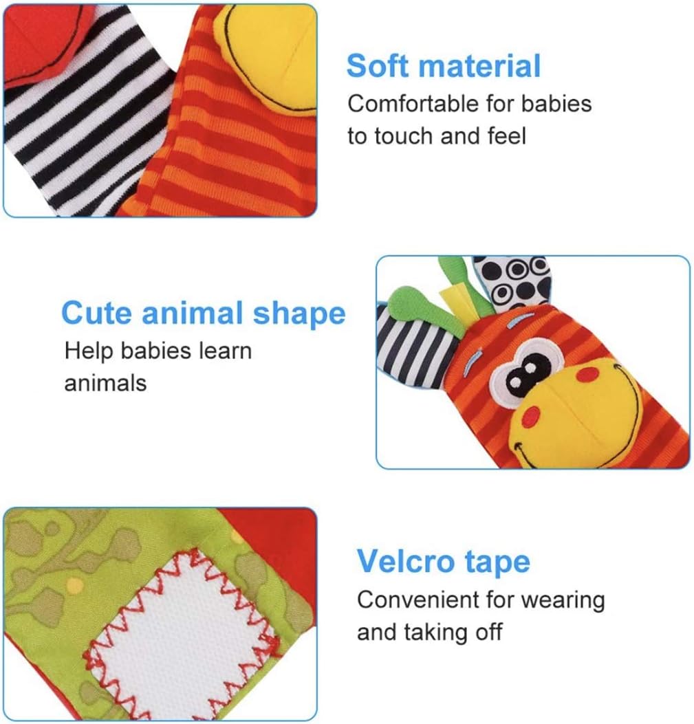 Buscadores de pies y sonajeros de muñeca para bebés, juguetes de textura de desarrollo para bebés, calcetines de juguete para bebés y sonajeros de