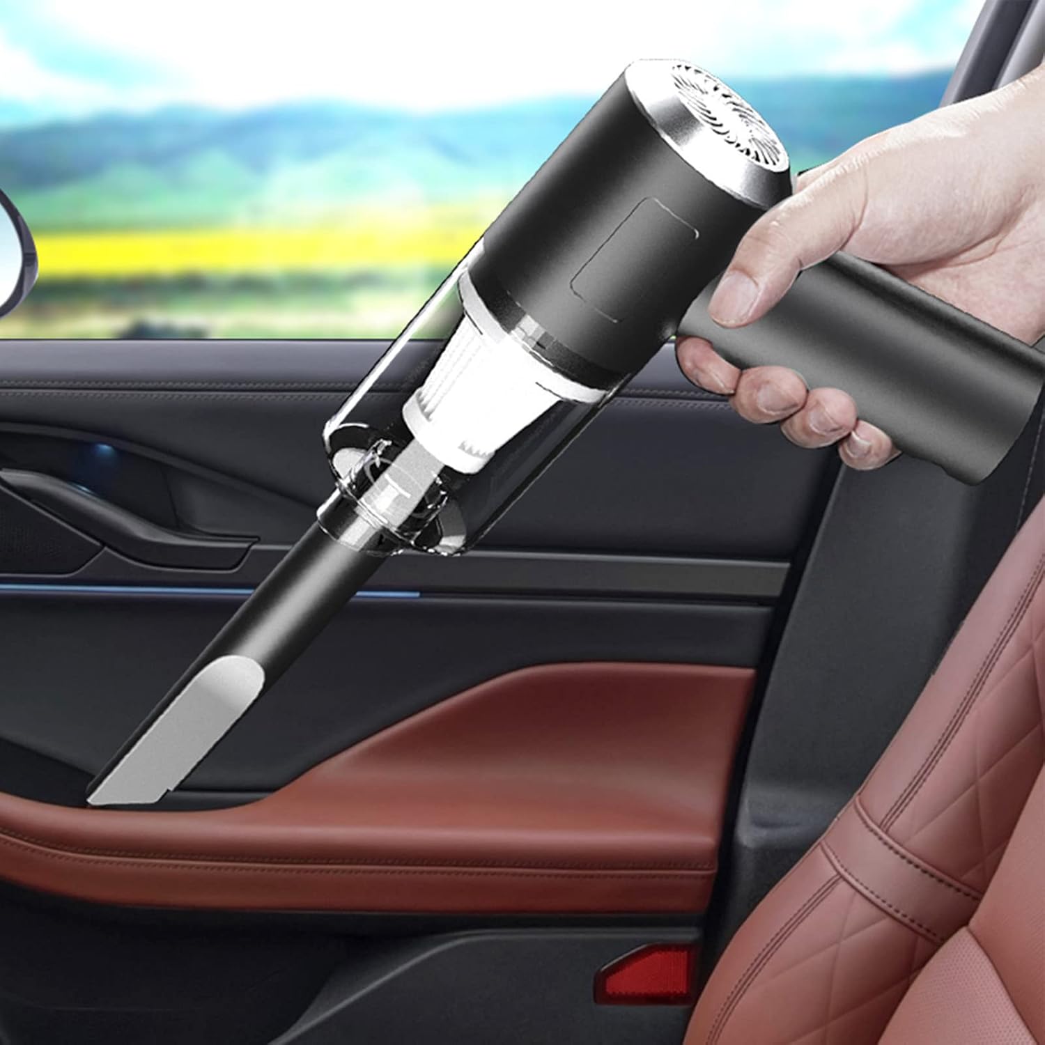Lopunny Aspiradora de coche, aspiradora inalámbrica de mano para automóvil, de alta potencia, doble propósito, recargable, pequeña aspiradora